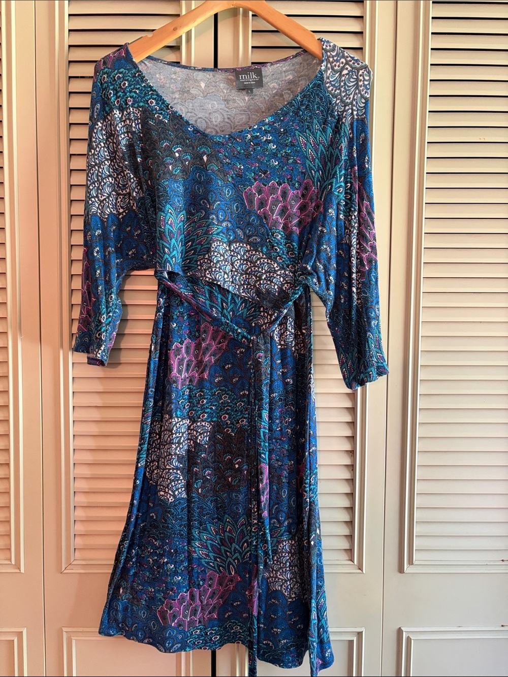 Milk Clothing Blue Teal Paisley-Print Long Sleeve Wrap Dress